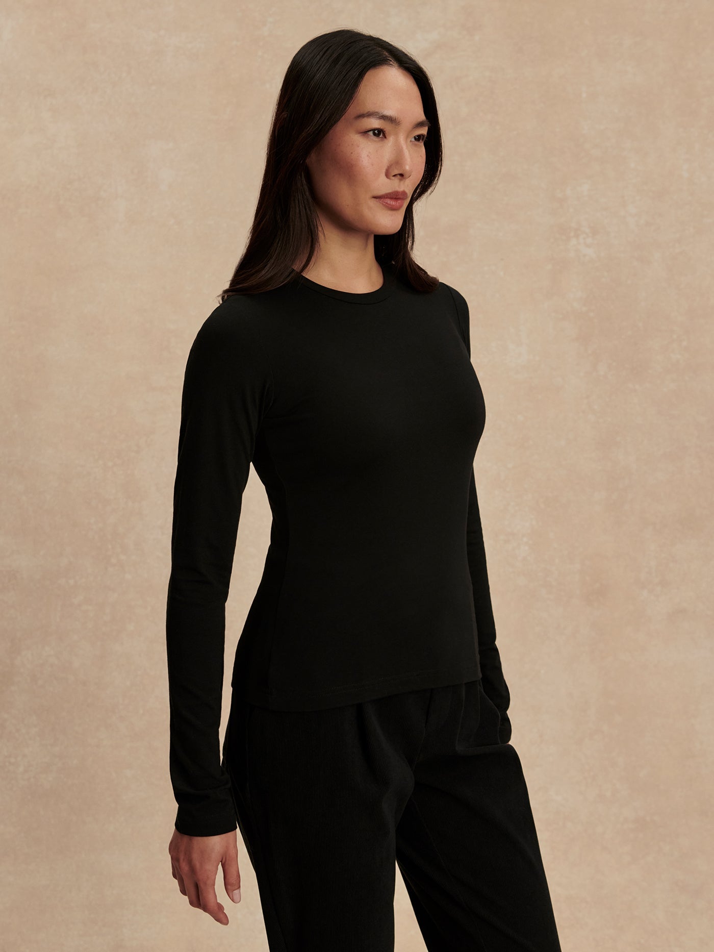 Varley Black Edna Long Sleeve Fitted Tee