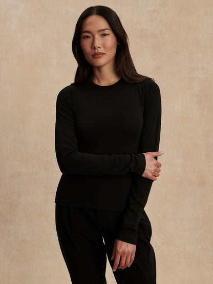 Varley Black Edna Long Sleeve Fitted Tee