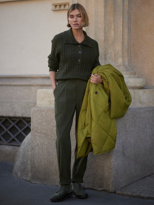 Varley Dark Olive Bridget Half Button Sweater