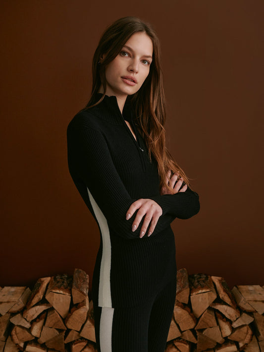 Varley Black Demi 2.0 Half Zip Knit