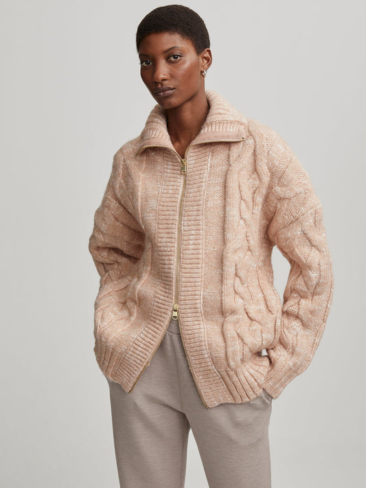 Varley Blush Tan/Egret Aida Jumbo Cable Knit Jacket | VARLEY US