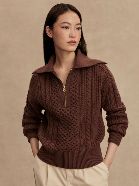 Varley Carob Camello Cable Half Zip 2.0