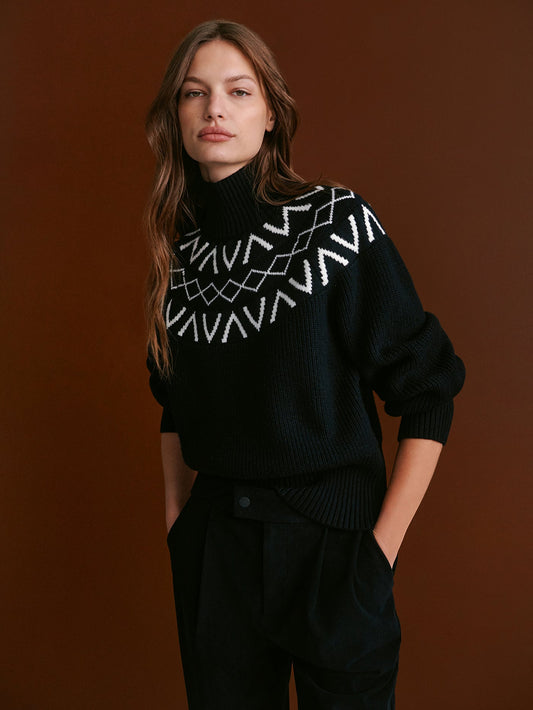 Varley Black Marcie Fairisle Yoke Knit | VARLEY US