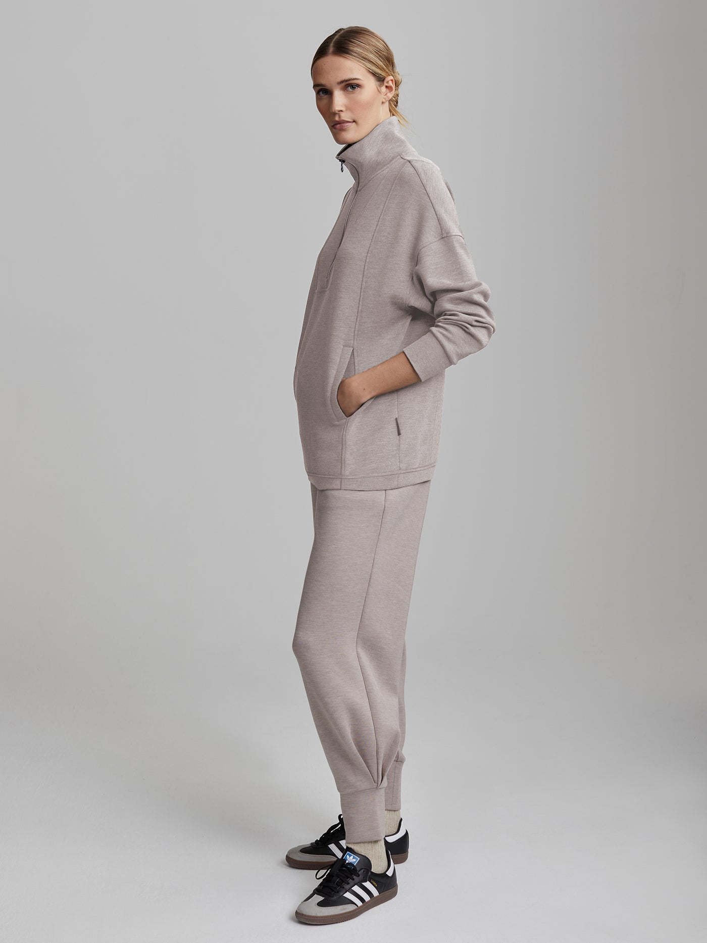 Varley Taupe Marl Naya Half Zip Sweat | VARLEY US