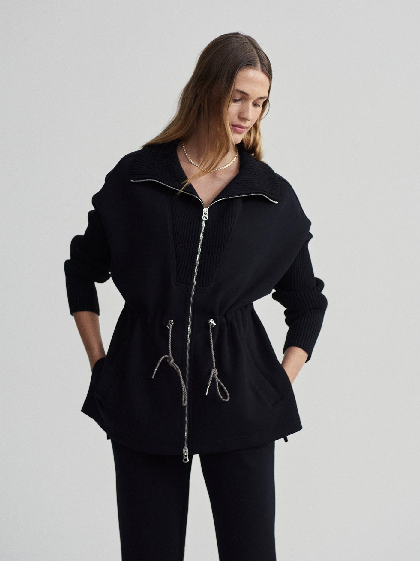 Varley Black Palen Longline Zip Through