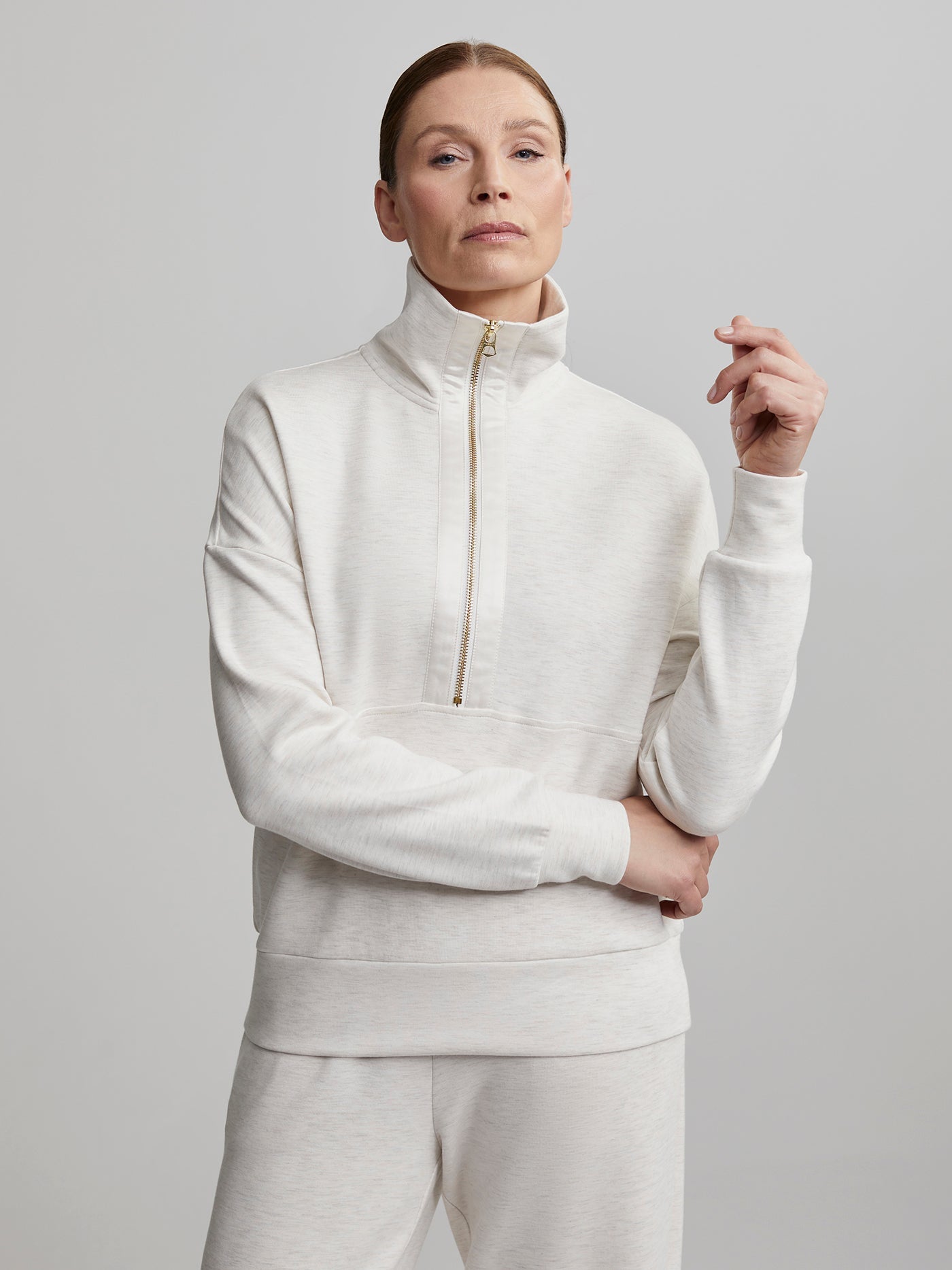 Varley Ivory Marl Keller Half-Zip Pullover