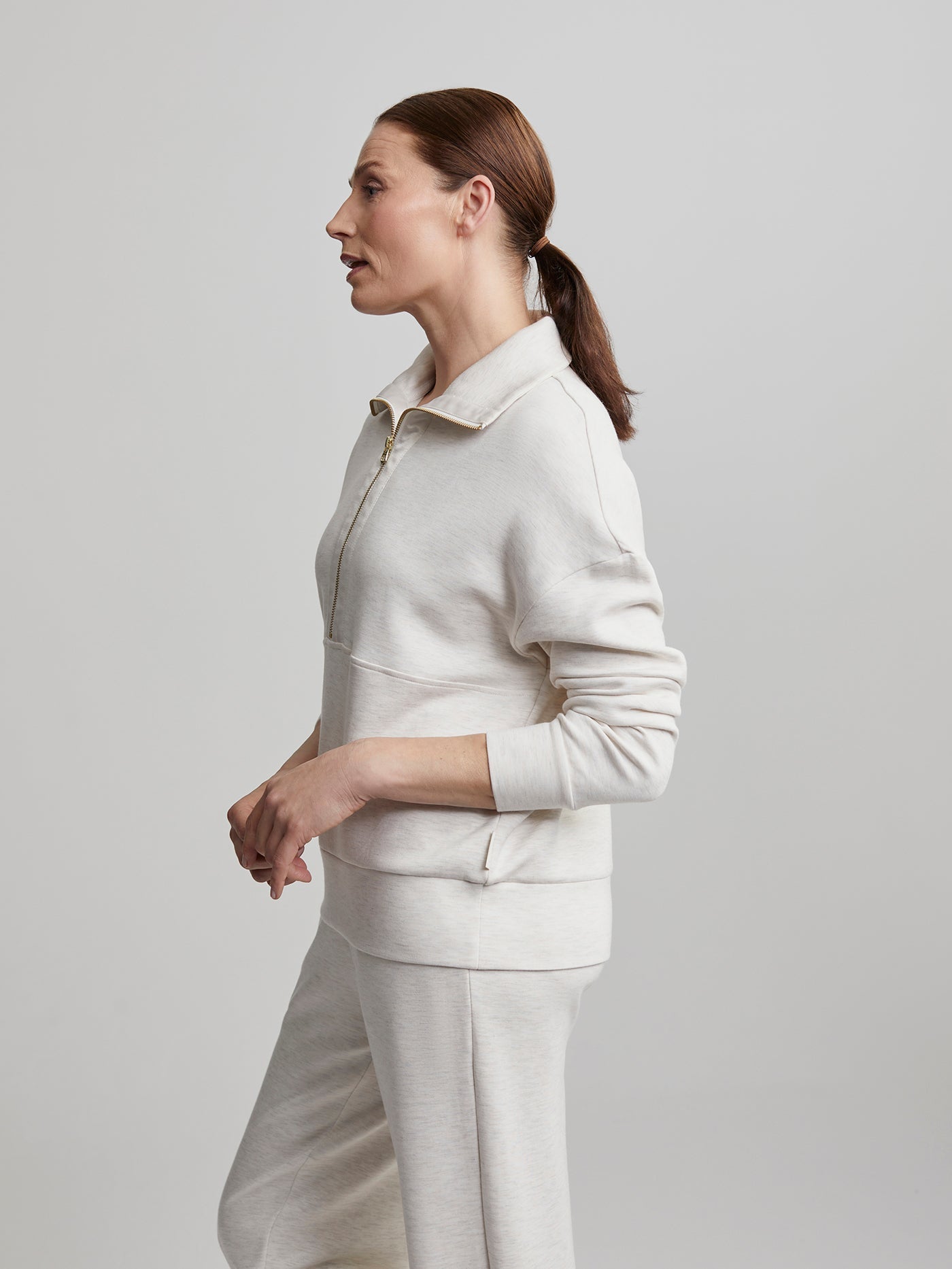 Varley Ivory Marl Keller Half-Zip Pullover