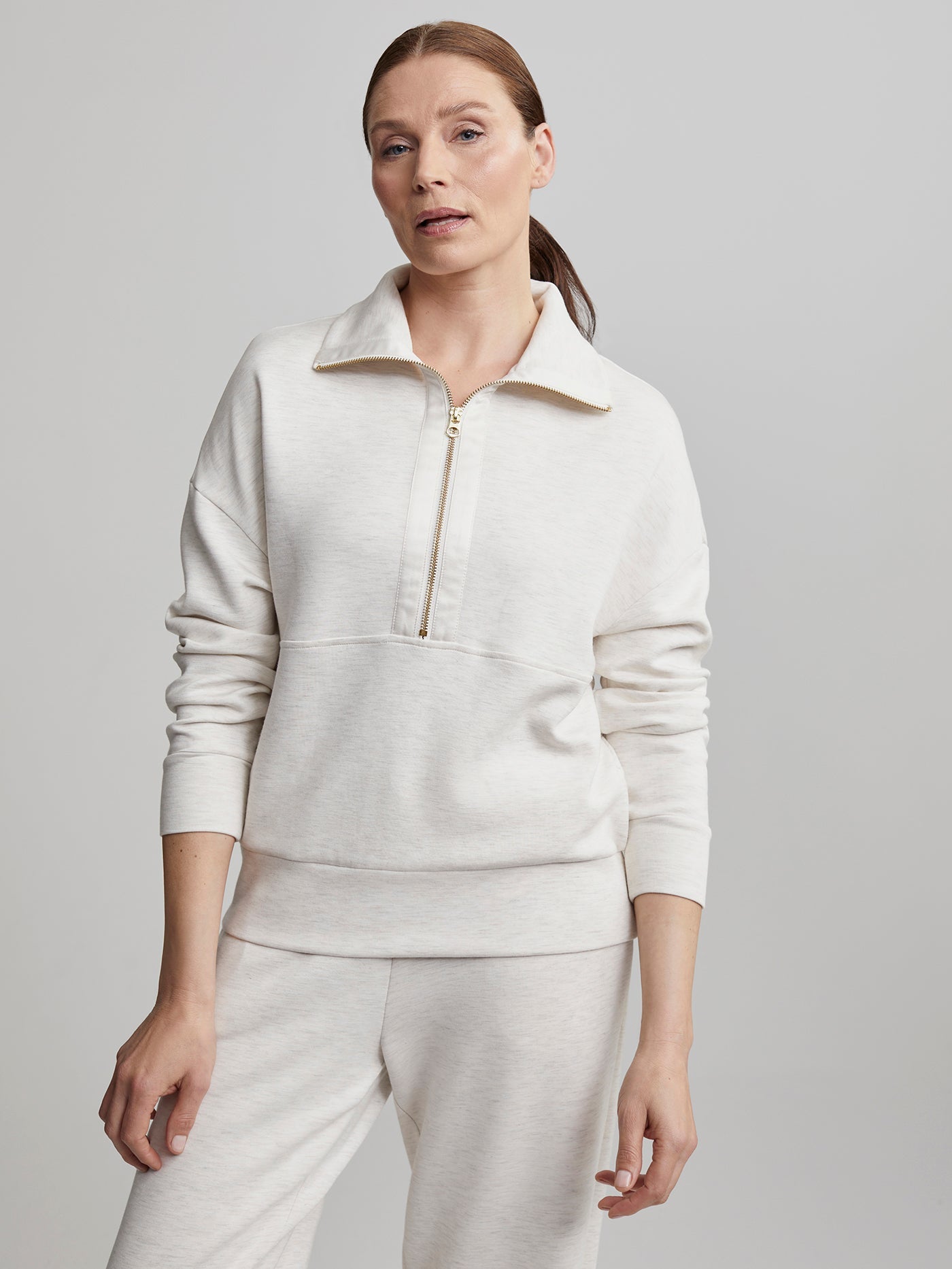 Varley Ivory Marl Keller Half-Zip Pullover