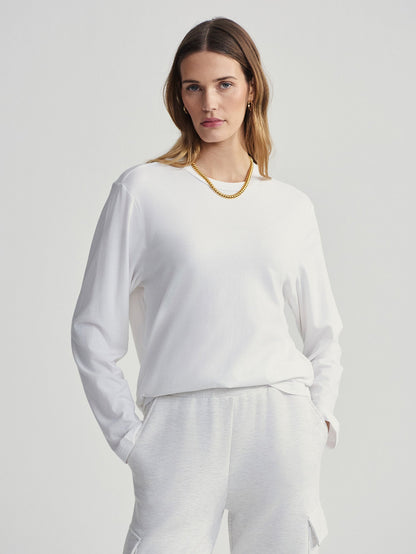 Varley White Leah Long Sleeve Boyfriend Tee