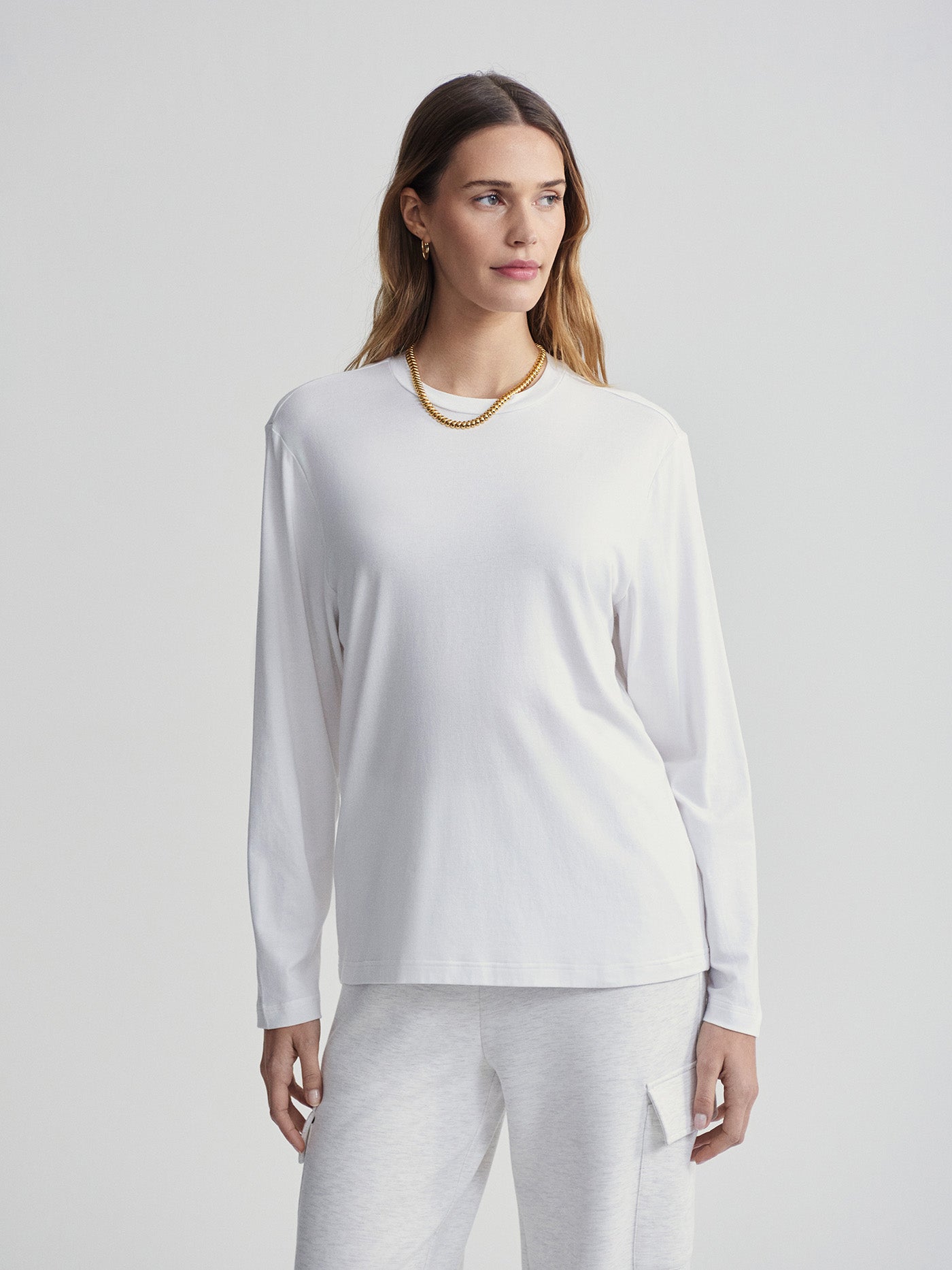 Varley White Leah Long Sleeve Boyfriend Tee