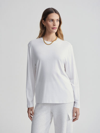 Varley White Leah Long Sleeve Boyfriend Tee