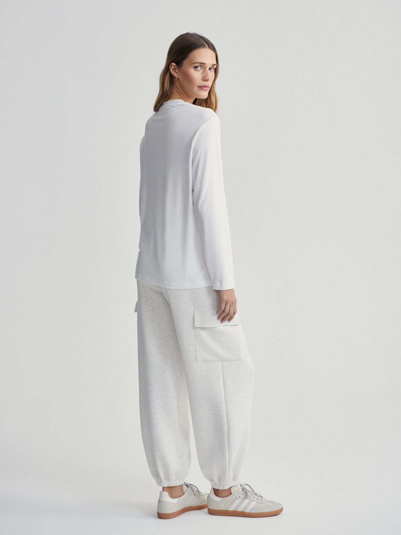 Varley White Leah Long Sleeve Boyfriend Tee