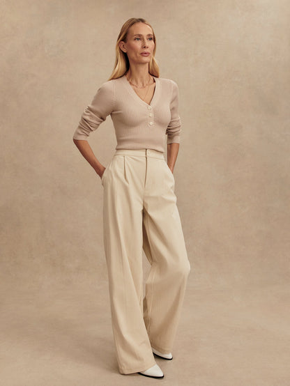 Varley Cement Blanca V-Neck Rib Knit Top