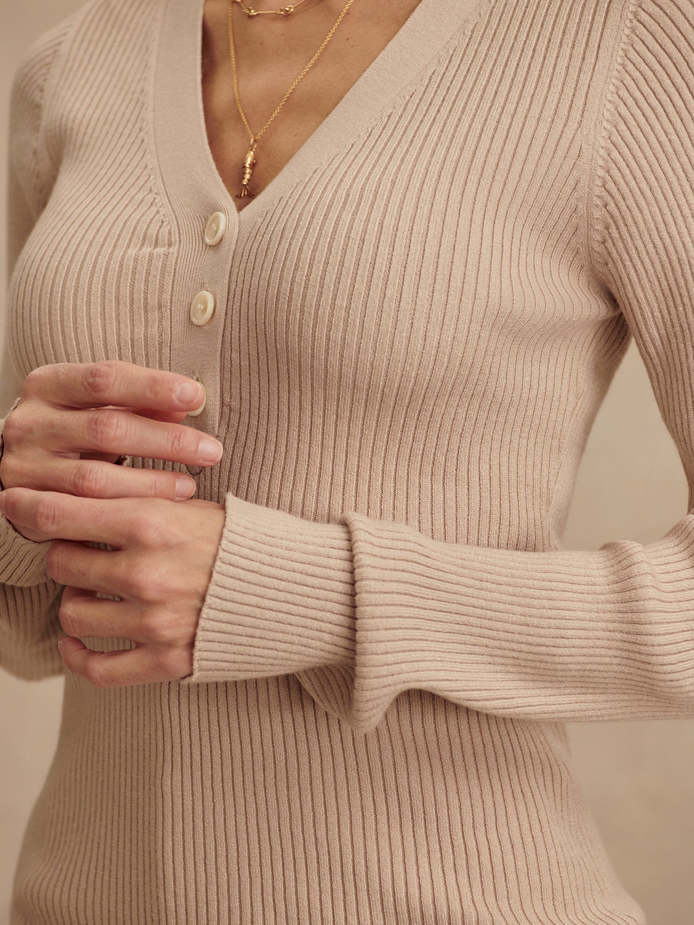 Varley Cement Blanca V-Neck Rib Knit Top