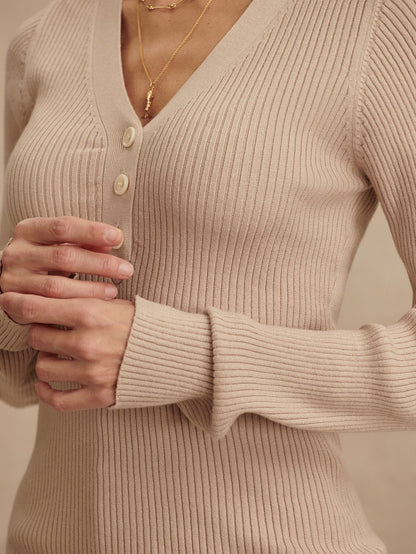Varley Cement Blanca V-Neck Rib Knit Top