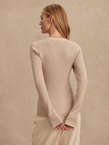 Varley Cement Blanca V-Neck Rib Knit Top