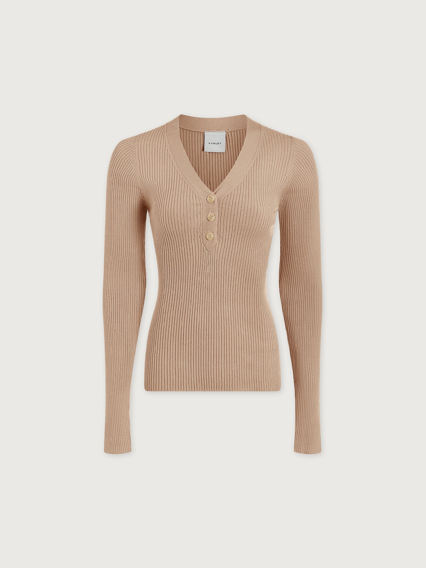 Varley Cement Blanca V-Neck Rib Knit Top
