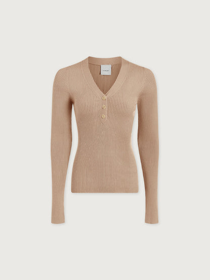 Varley Cement Blanca V-Neck Rib Knit Top