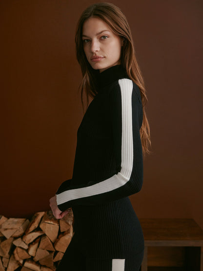 Varley Black Leopold Roll Neck Knit
