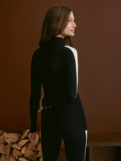 Varley Black Leopold Roll Neck Knit