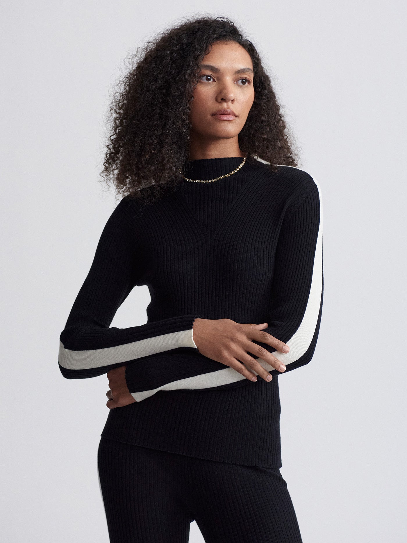 Varley Black Wilshire Mockneck Knit