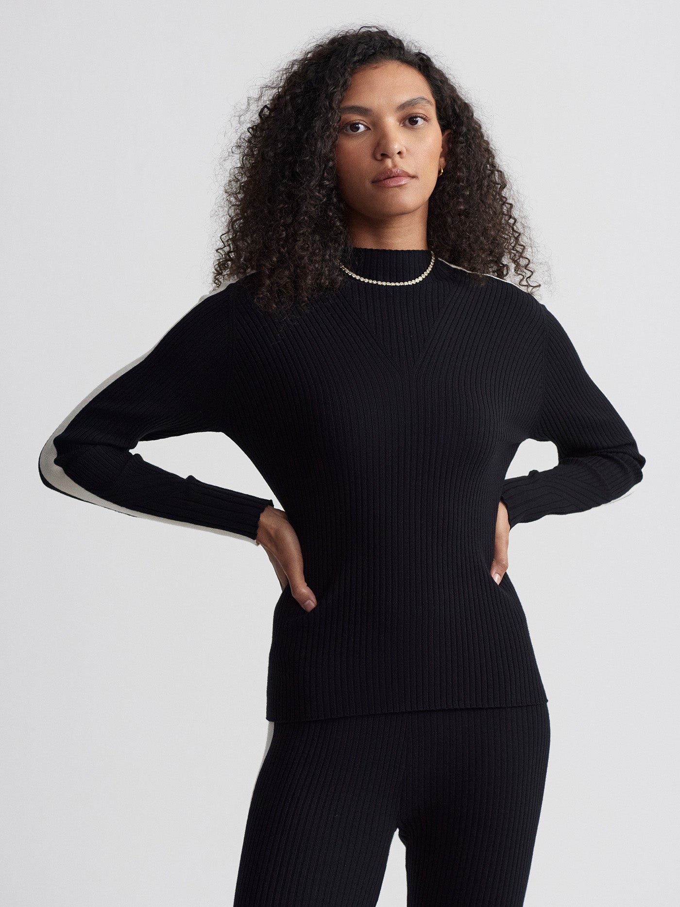 Varley Black Wilshire Mockneck Knit
