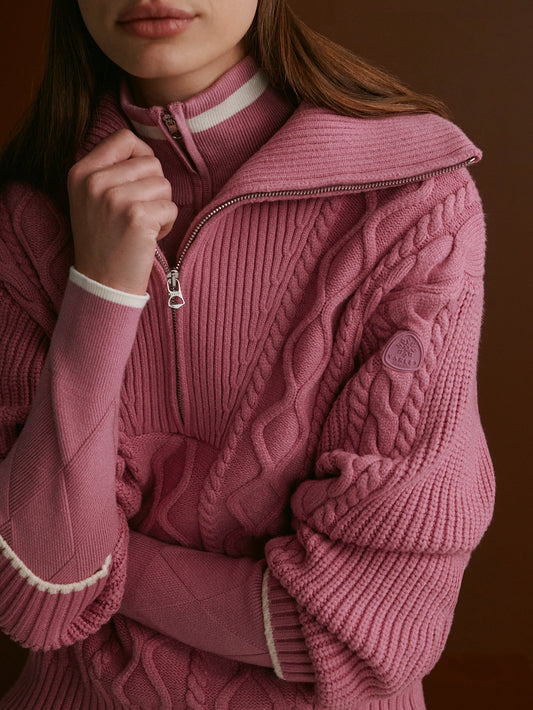 Varley Mauve Orchid Didi Relaxed Cable Half Zip Knit