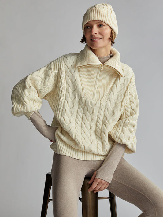 Varley Winter White Daria Half Zip Cable Knit | VARLEY US