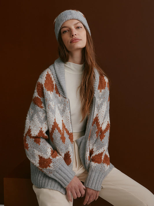 Varley Grey Melange Brockley Jacquard Knit Jacket