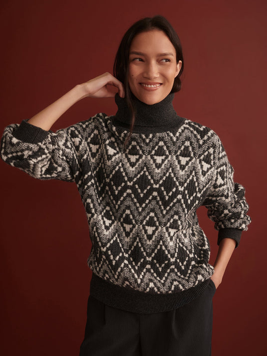 Varley Charcoal Ida Relaxed Fairisle Rollneck Knit
