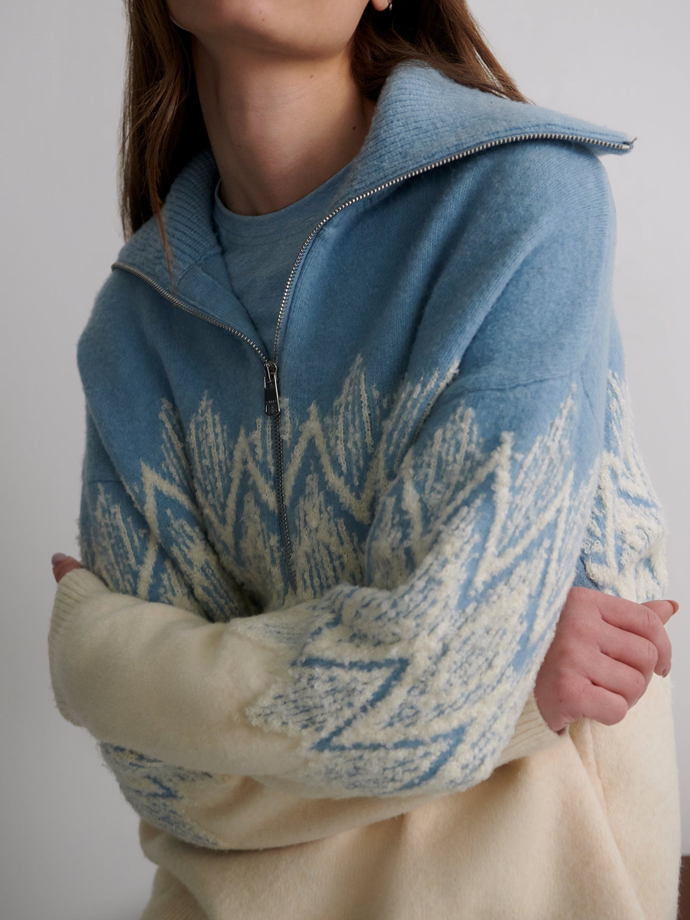 Varley Ashley Blue Hedda Fairisle Half Zip Knit