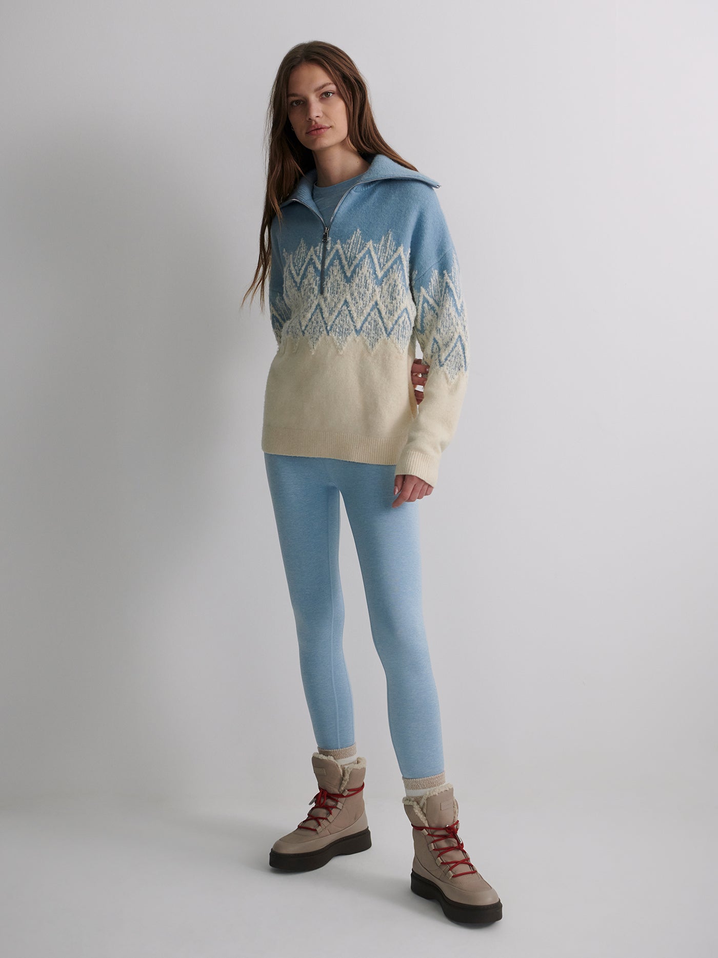 Varley Ashley Blue Hedda Fairisle Half Zip Knit