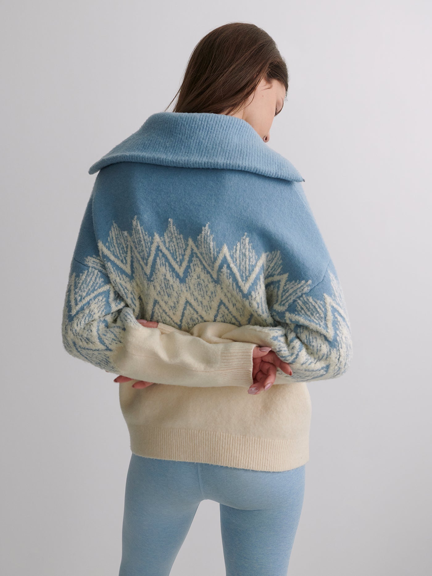 Varley Ashley Blue Hedda Fairisle Half Zip Knit