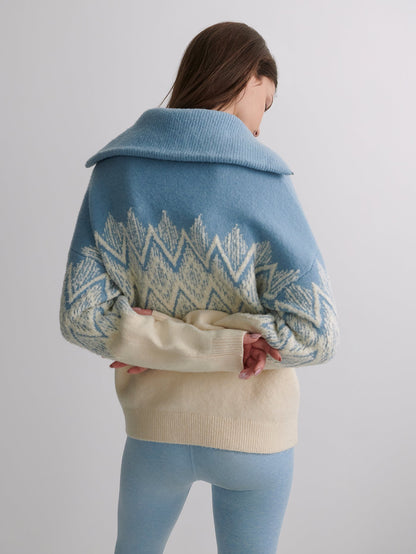 Varley Ashley Blue Hedda Fairisle Half Zip Knit