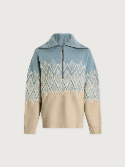Varley Ashley Blue Hedda Fairisle Half Zip Knit