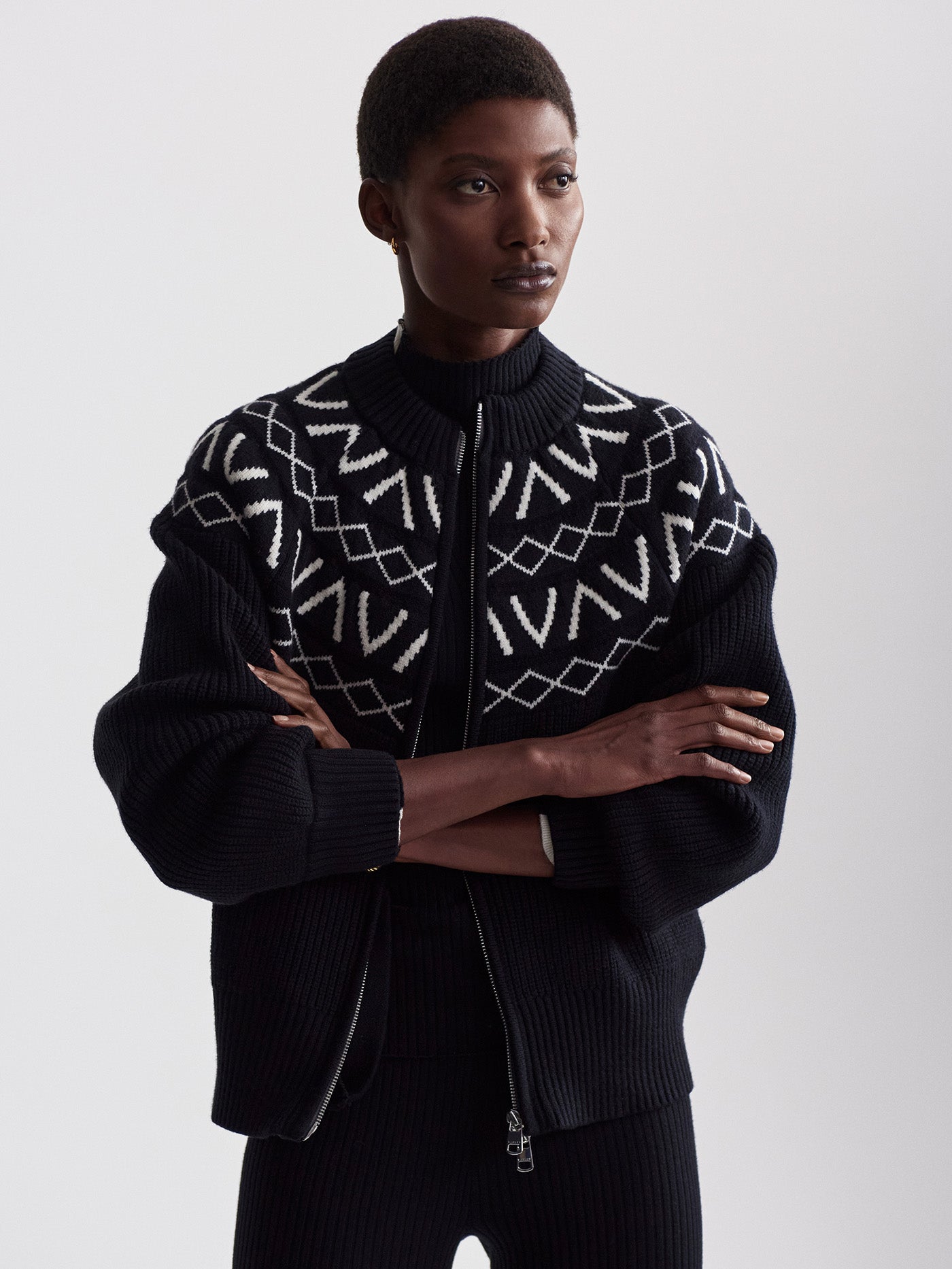 Varley Black Alys Fairisle Knit Jacket