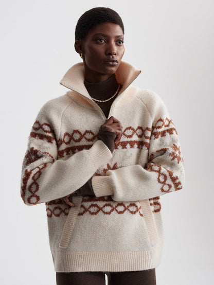 Varley Whitecap Grey Fairisle Cai Fairisle Half Zip