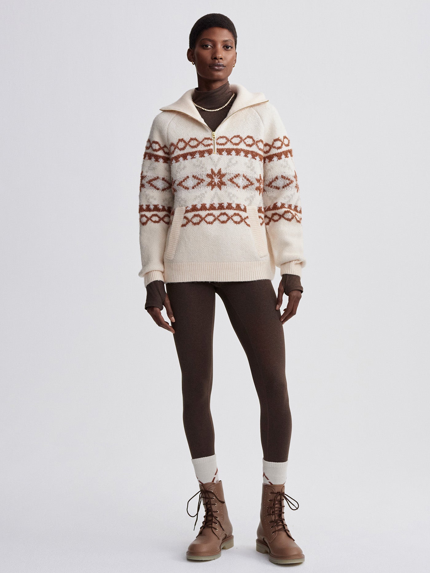 Varley Whitecap Grey Fairisle Cai Fairisle Half Zip