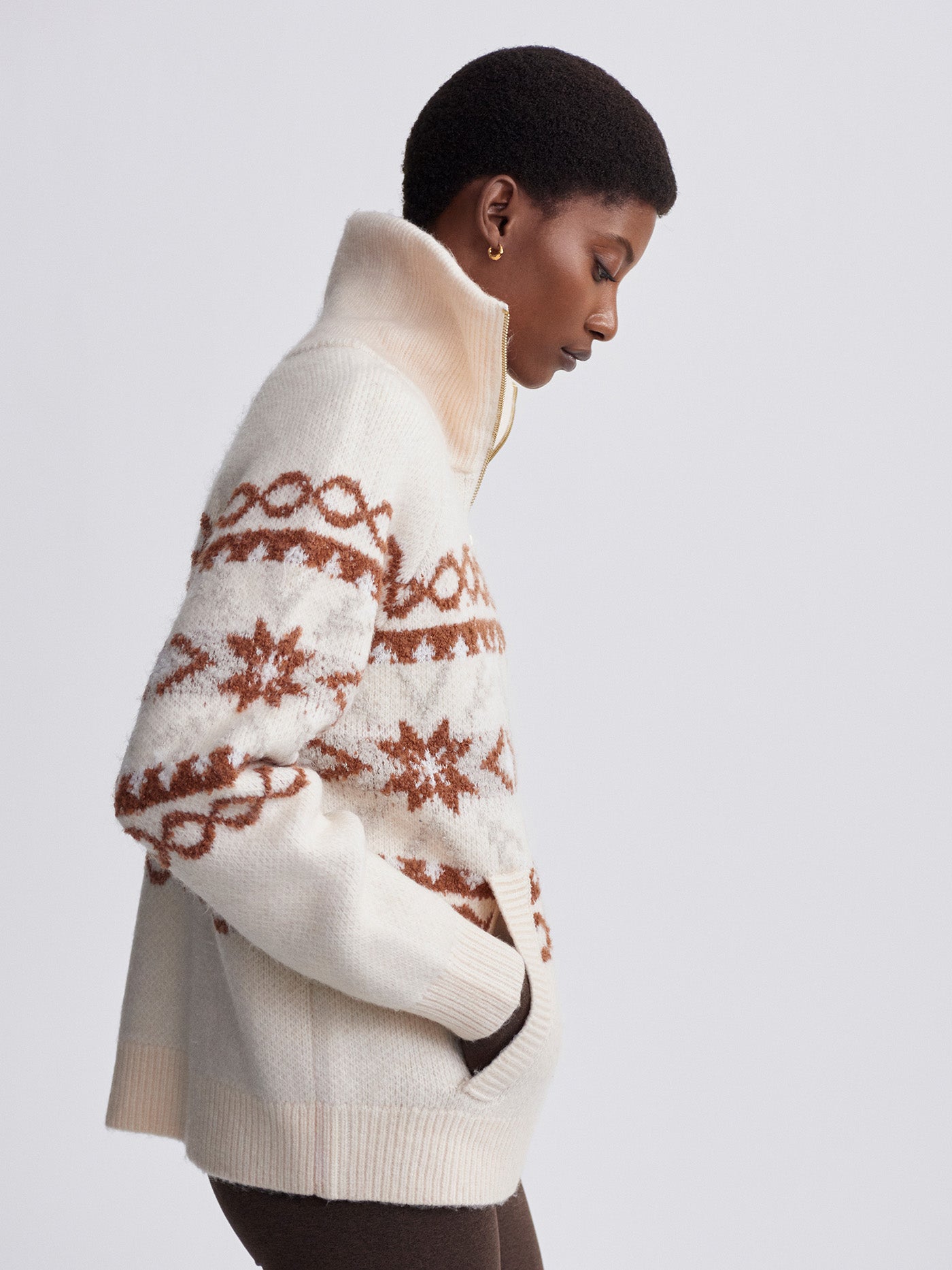 Varley Whitecap Grey Fairisle Cai Fairisle Half Zip