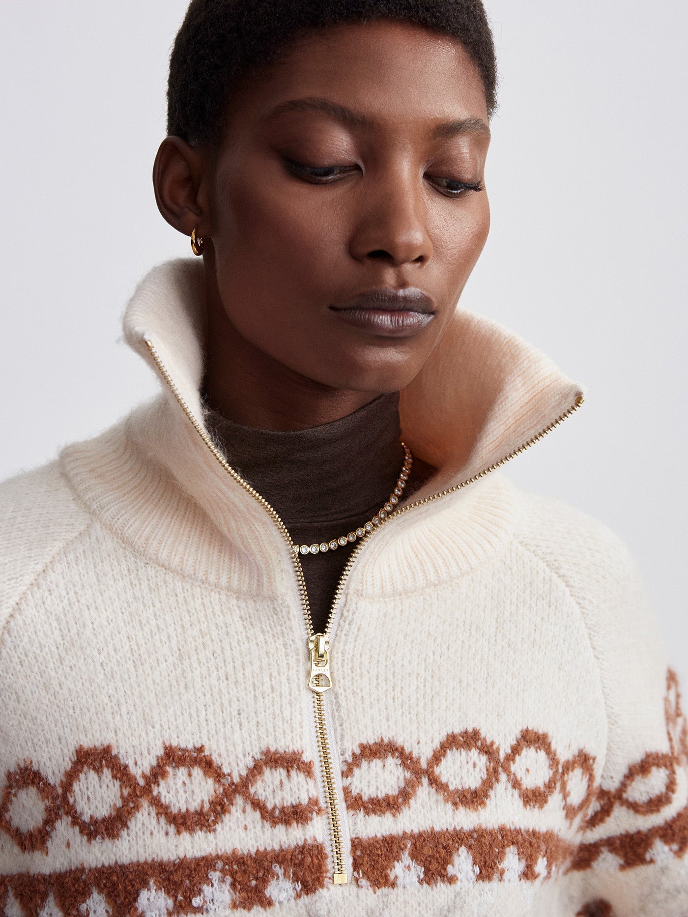 Varley Whitecap Grey Fairisle Cai Fairisle Half Zip