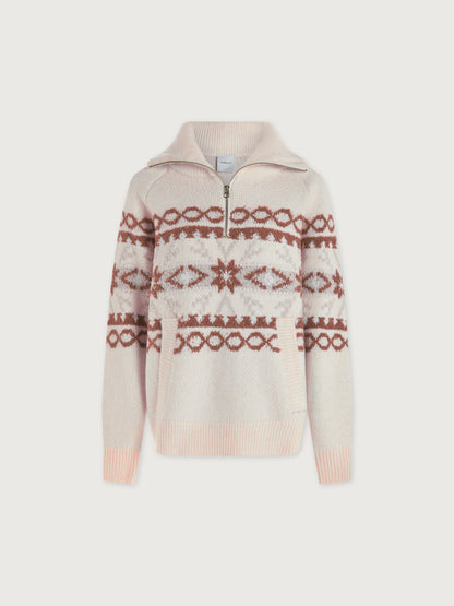 Varley Whitecap Grey Fairisle Cai Fairisle Half Zip