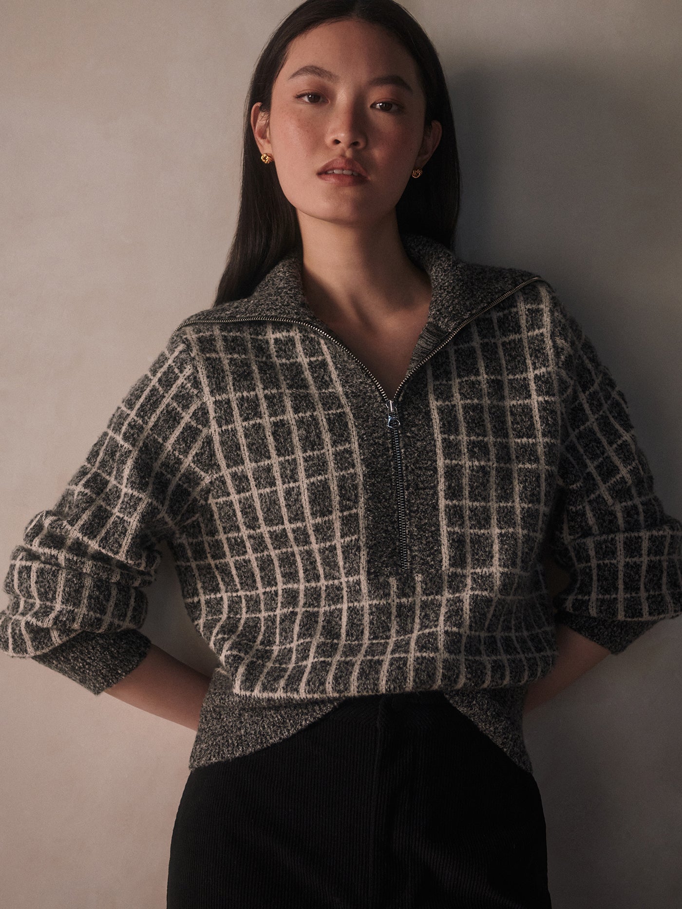 Varley Charcoal Marl Furley Half Zip Knit