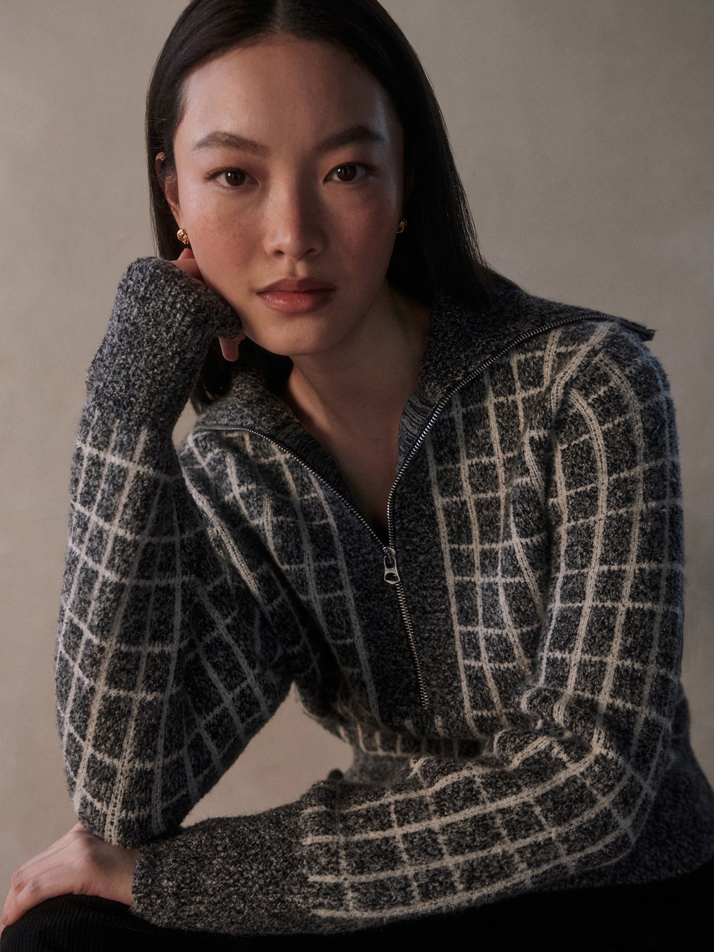 Varley Charcoal Marl Furley Half Zip Knit