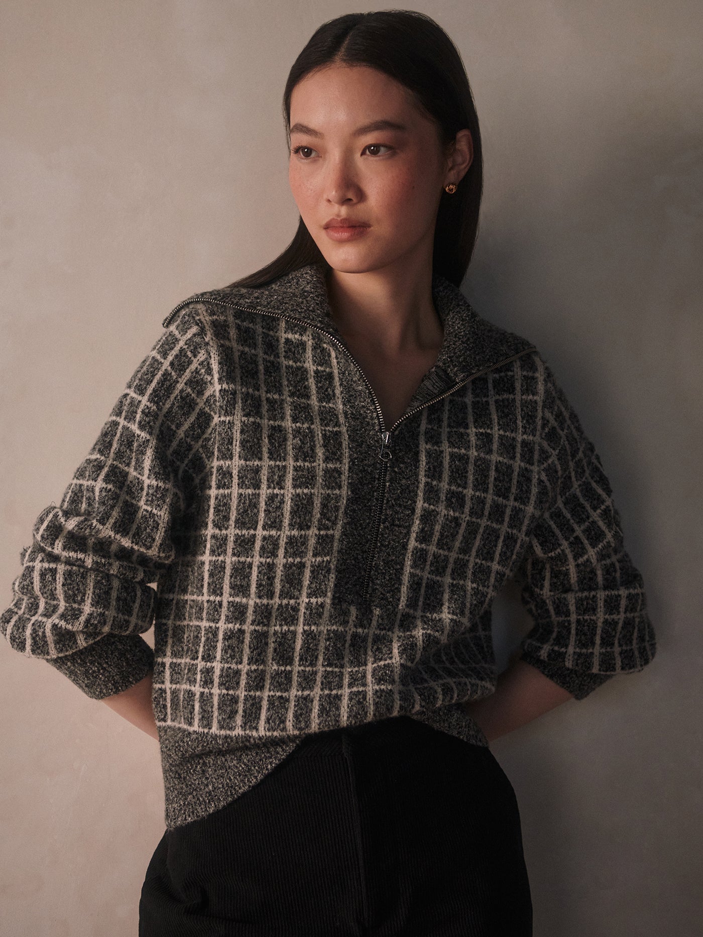 Varley Charcoal Marl Furley Half Zip Knit
