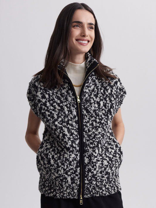 Varley Snow White Black Fleck Sandy Zip Through Knit Gilet