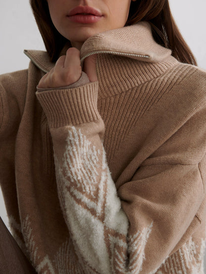 Varley Light Taupe Betty Jacquard Half Zip Knit
