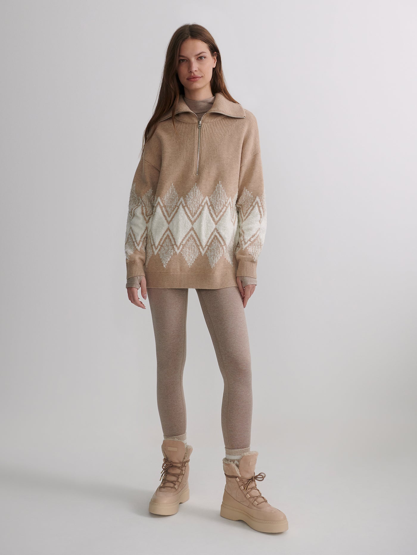 Varley Light Taupe Betty Jacquard Half Zip Knit