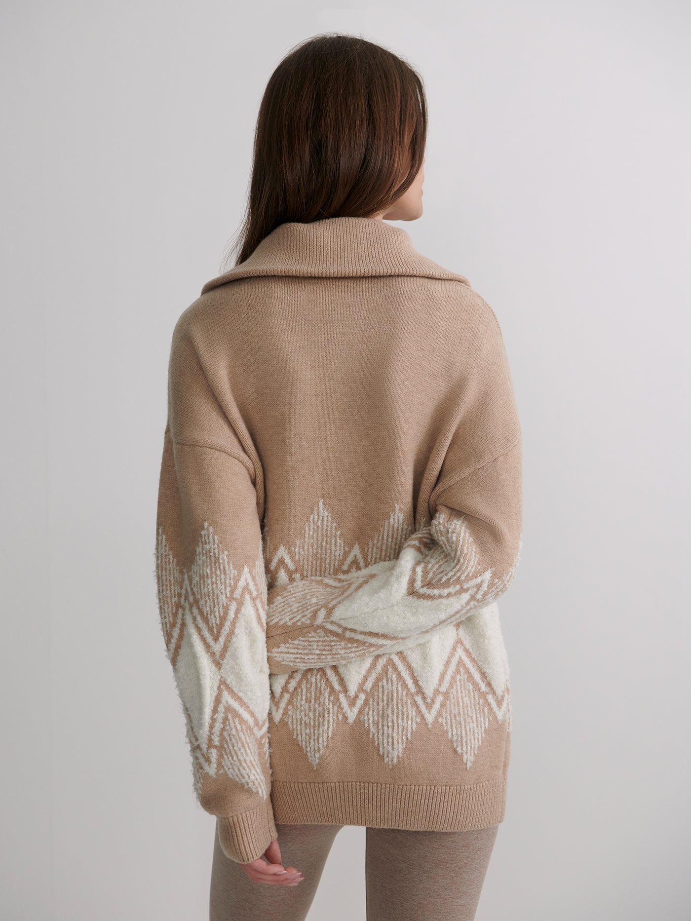 Varley Light Taupe Betty Jacquard Half Zip Knit