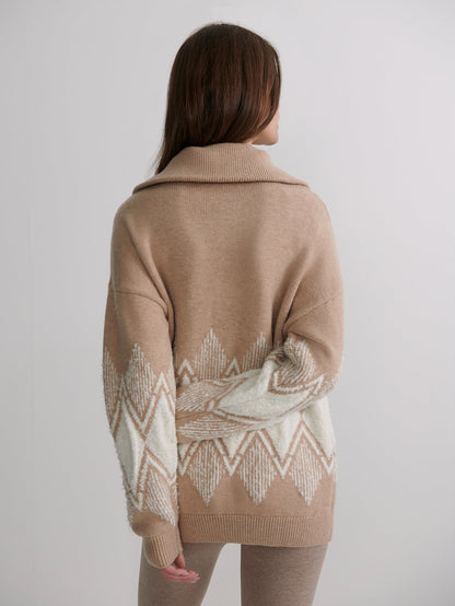 Varley Light Taupe Betty Jacquard Half Zip Knit