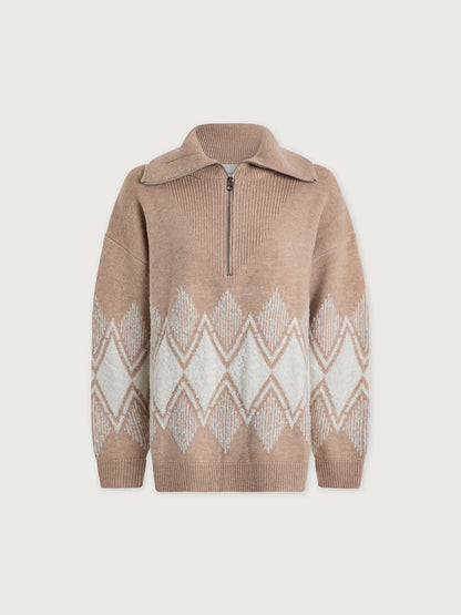 Varley Light Taupe Betty Jacquard Half Zip Knit